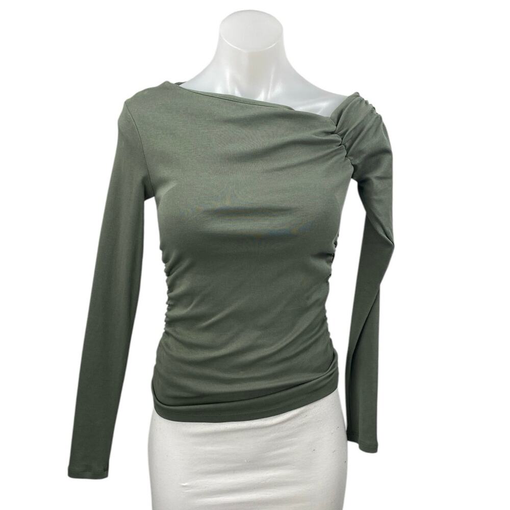 NEW Zara Women's Olive Green Ruched One Shoulder Long Sleeve Blouse Top Size S